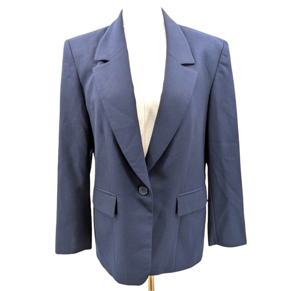 Pendleton 100% Wool Blazer Navy Blue Single Button Tailored Jacket Size 10